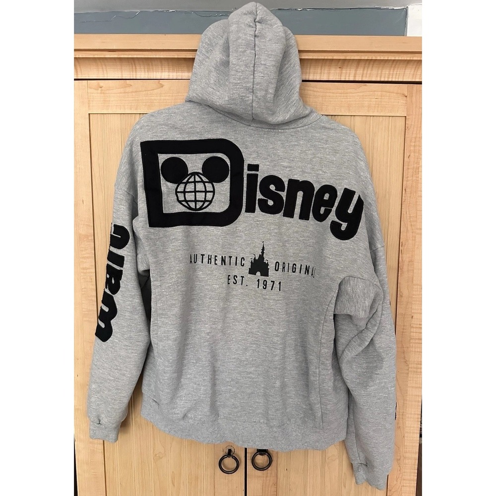 Disney Parks Disney World Authentic Original GRAY Zip Hoodie Unisex Size Small